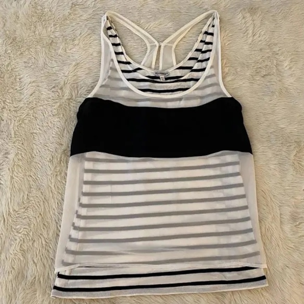 Express Black and White Striped Layered Tank Top